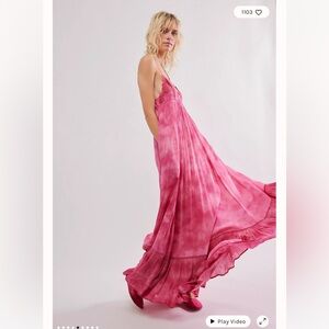 Free People Forever Fuschia Tie Dyed Lace Appliqué Ruffled Ethereal Maxi Dress